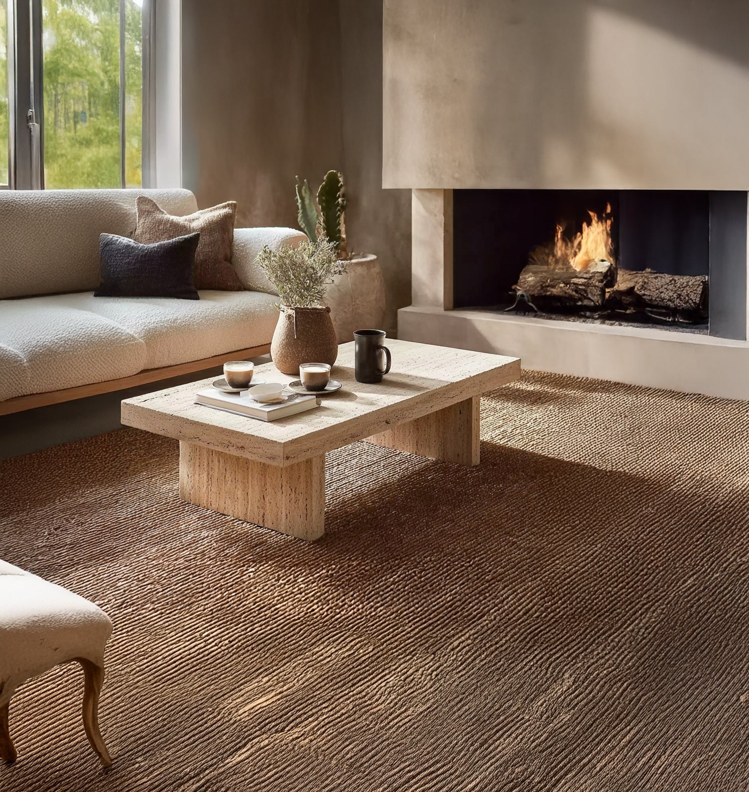 Rustikaler handgefertigter Holzcouchtisch – Massivholz mit Baumkante, Landhausstil