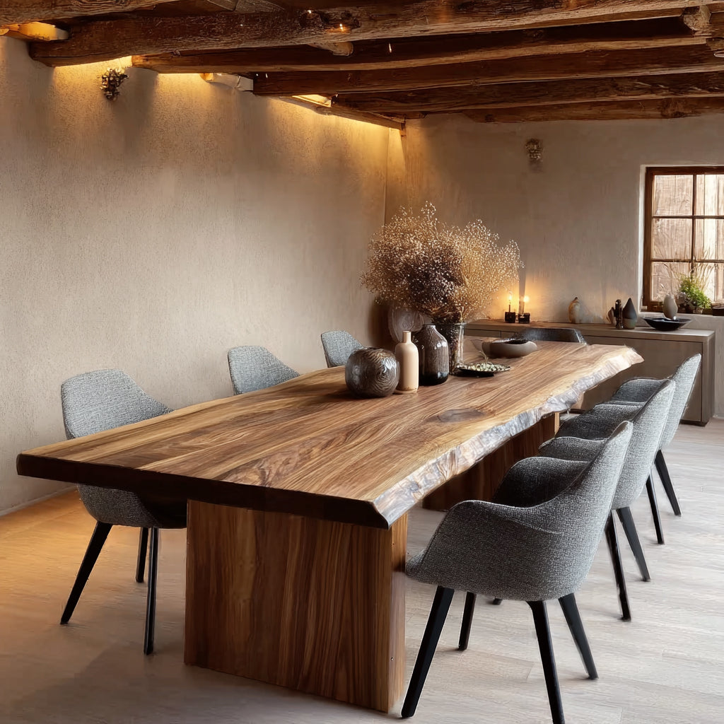 Walnuss-Esstisch mit Baumkante – handgefertigt aus Massivholz, natürlicher Look