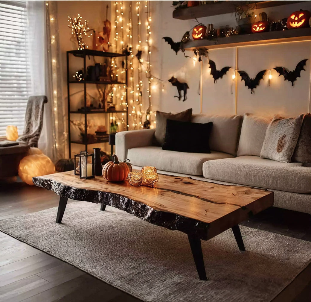 Rustikaler handgefertigter Massivholz-Couchtisch – Live-Edge Farmhouse-Design