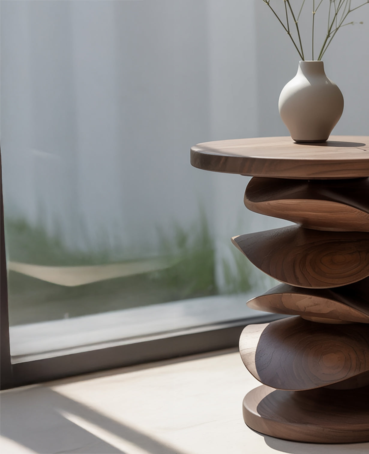 Massivholz-Skulpturentisch – handgefertigter Japandi-Couchtisch