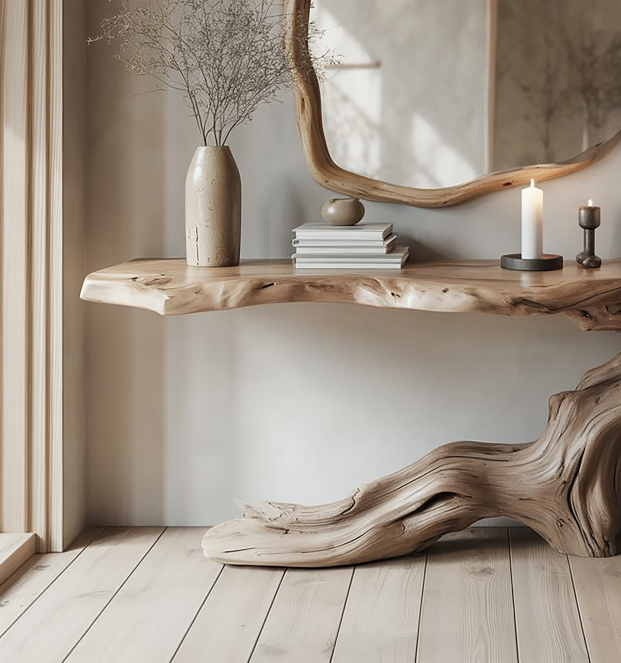 Handgefertigte Rustikale Massivholz-Konsole – Eingangs- und Wohnzimmertisch