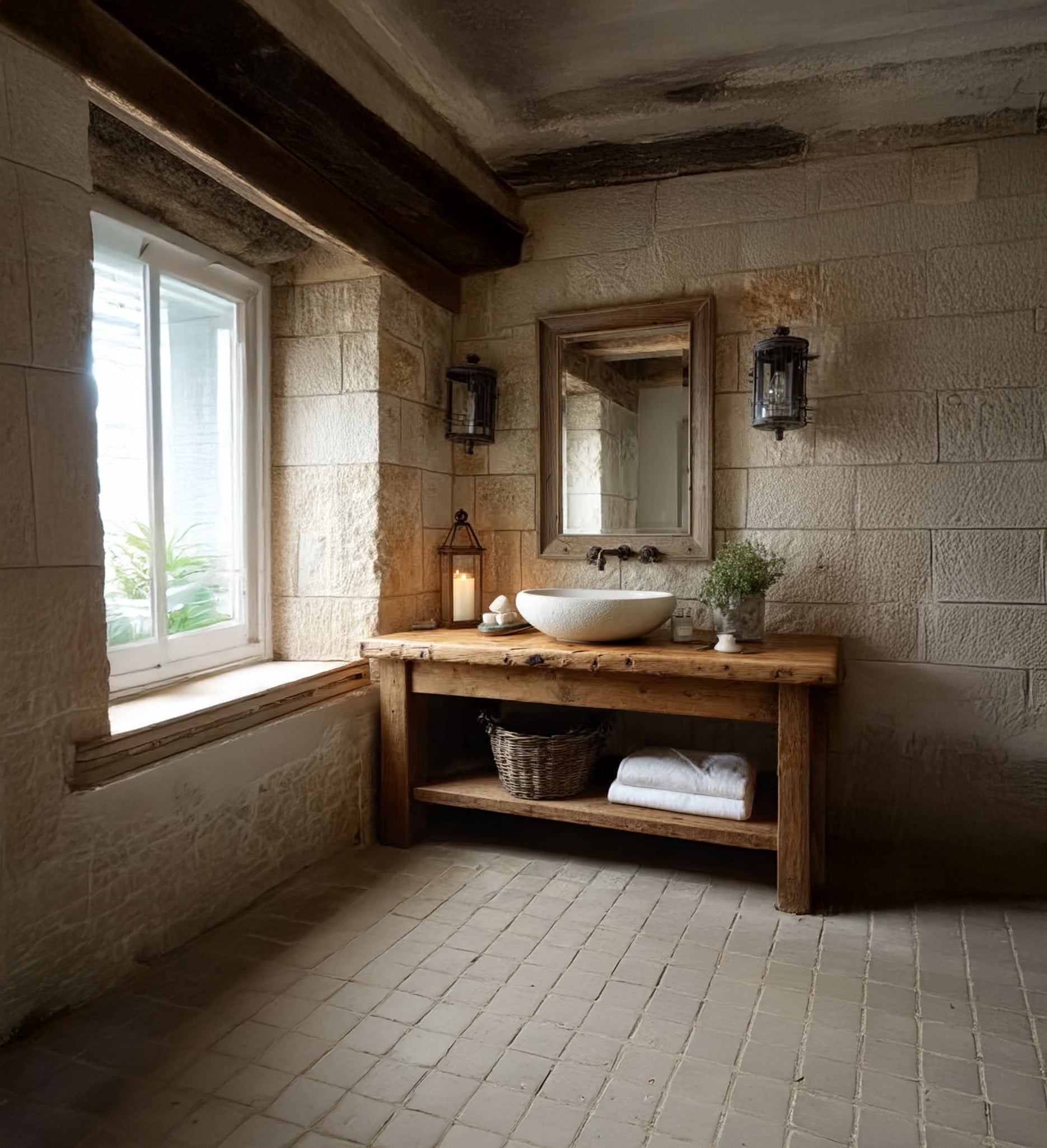 Rustikaler Holz-Waschtisch – Handgefertigt mit Live-Edge-Regal für stilvolles Badezimmer