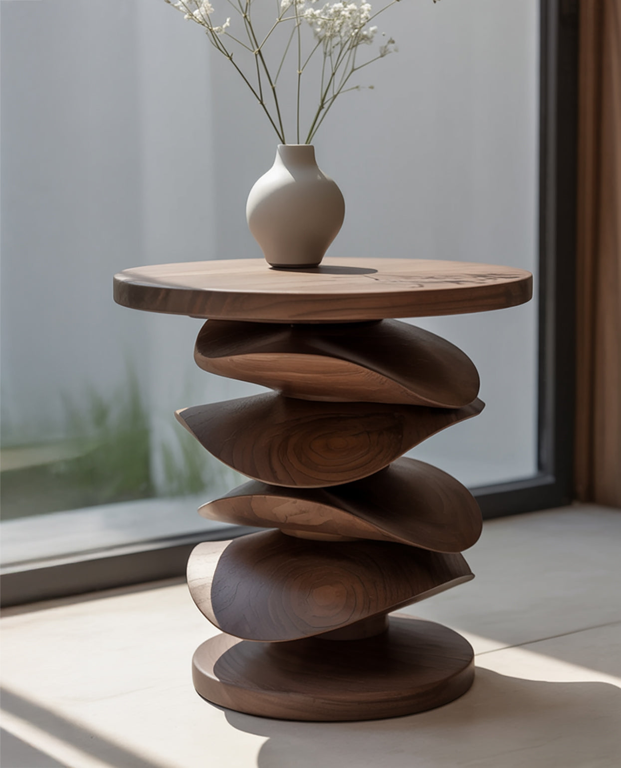 Massivholz-Skulpturentisch – handgefertigter Japandi-Couchtisch