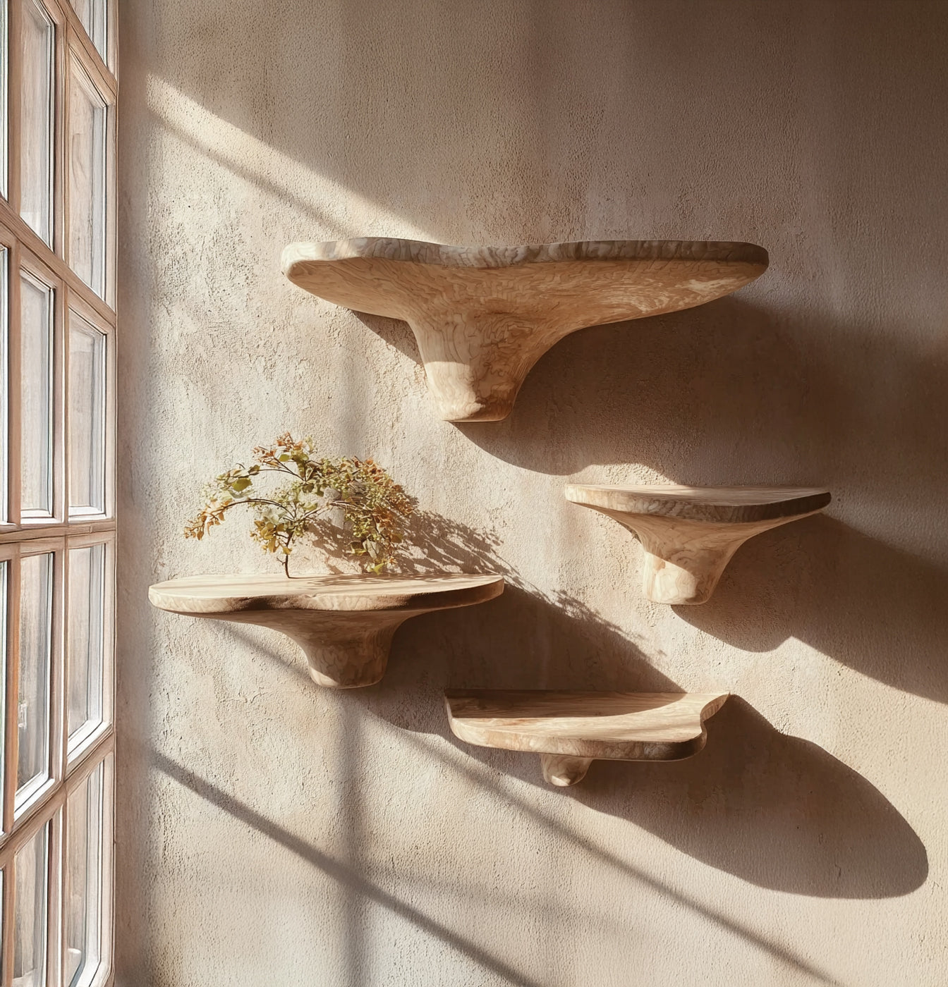 Rustikale Pilz Wandregale aus Holz – Schwebend mit Halterung