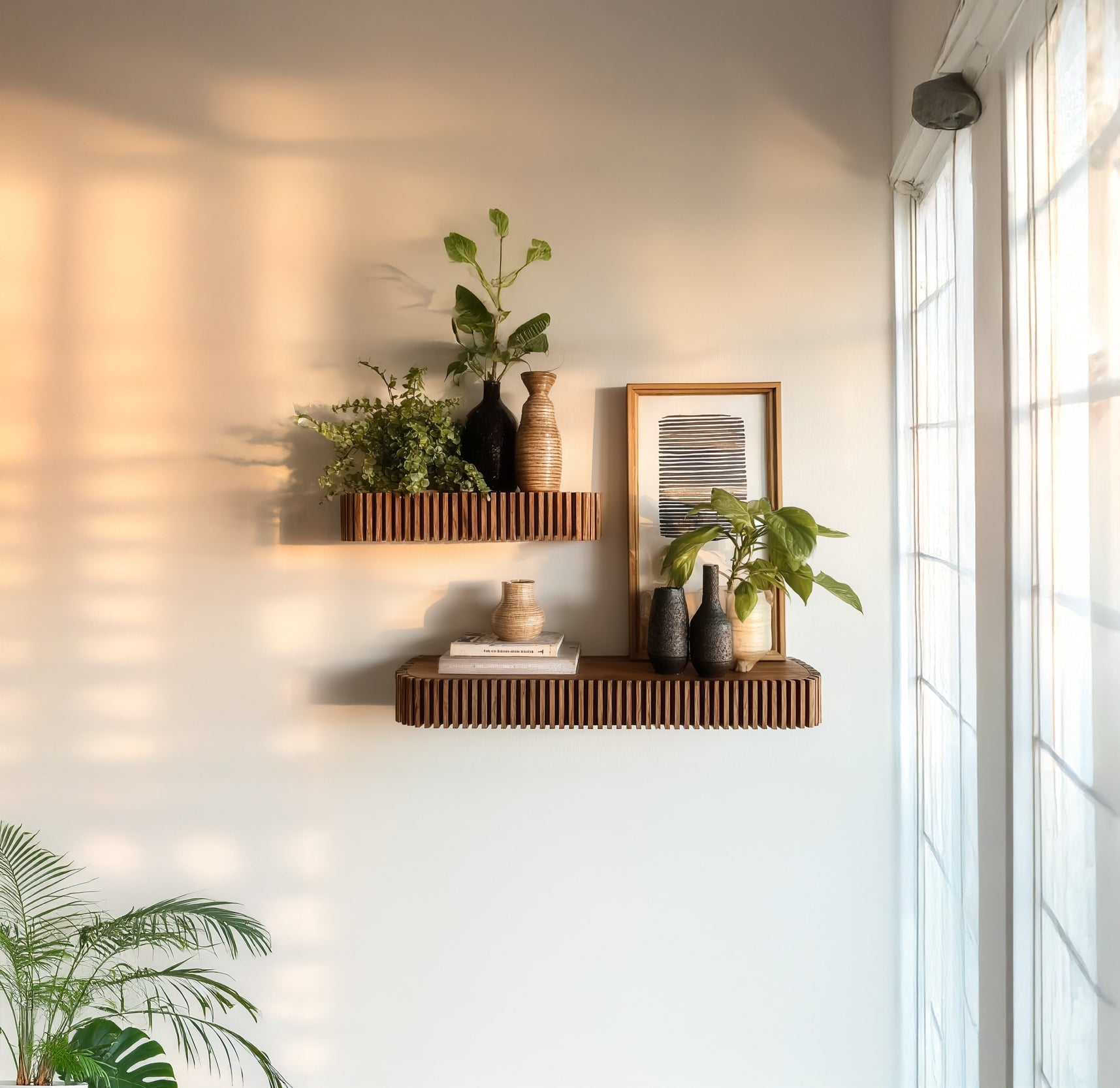 Schwebendes Wandregal aus Naturholz mit Baumkante – Rustikaler Stil für Küche & Bad