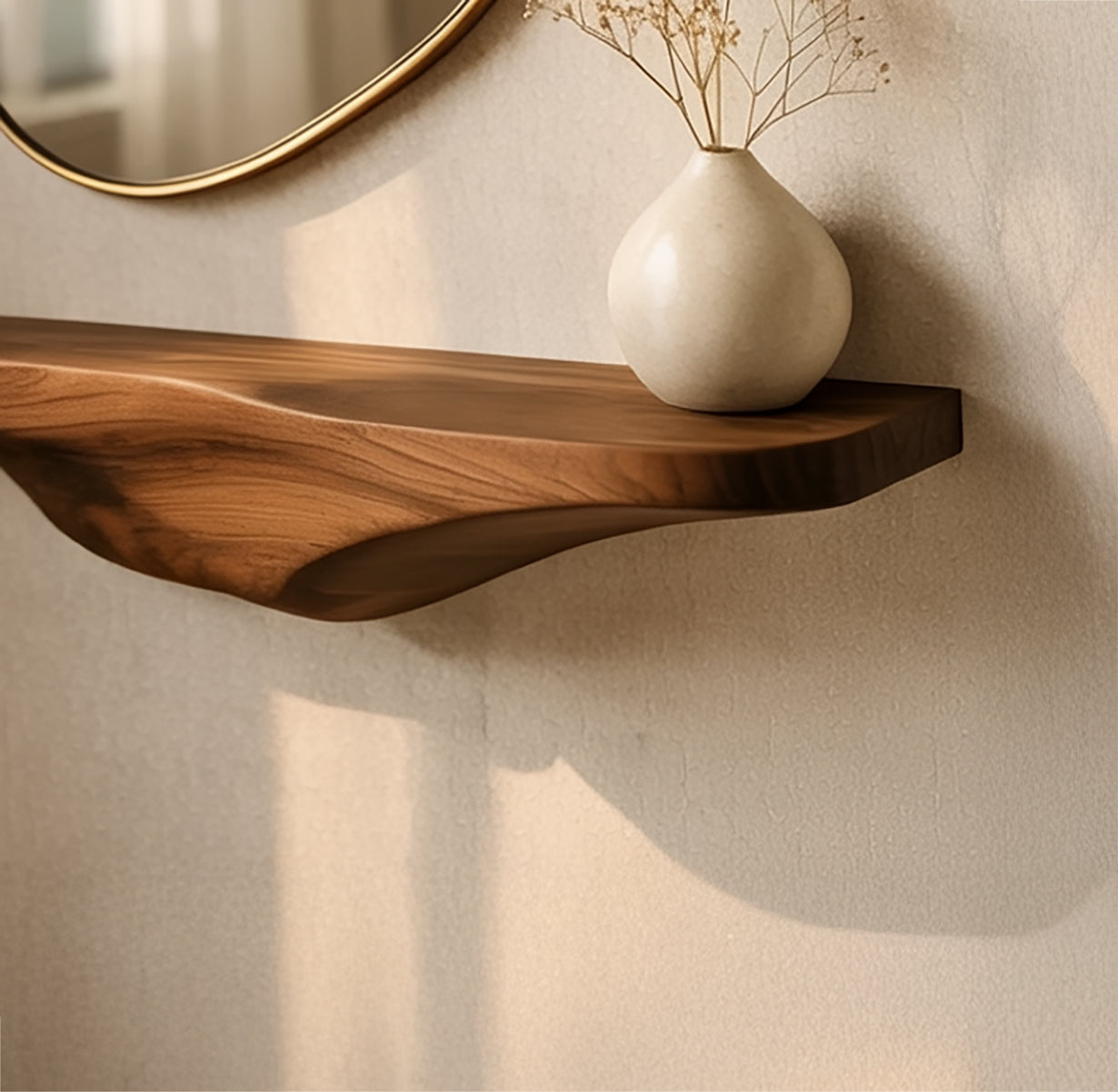 Rustikales Live Edge Wandregal aus Massivholz – Floating Shelf