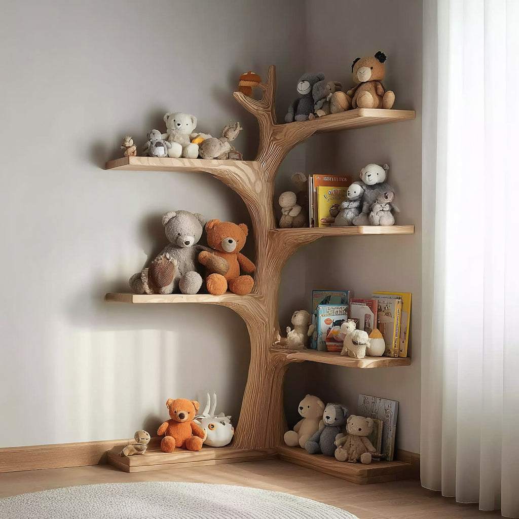 Montessori Baum Bücherregal aus Holz – Handgefertigtes Wandregal