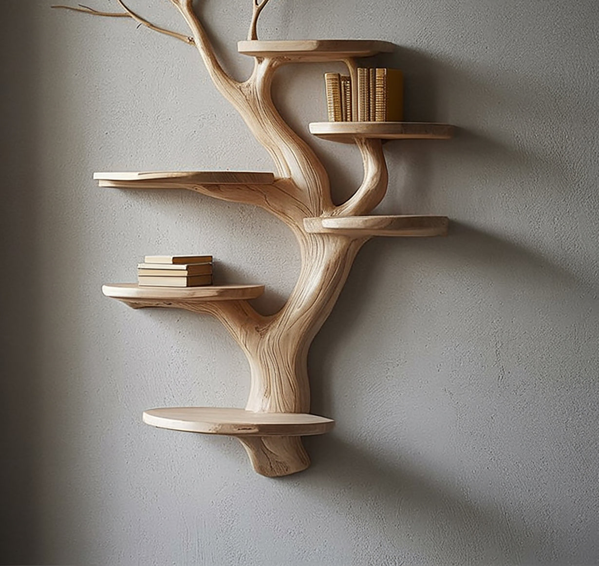 Schwebendes Bücherregal aus Treibholz – Massivholz Wanddeko