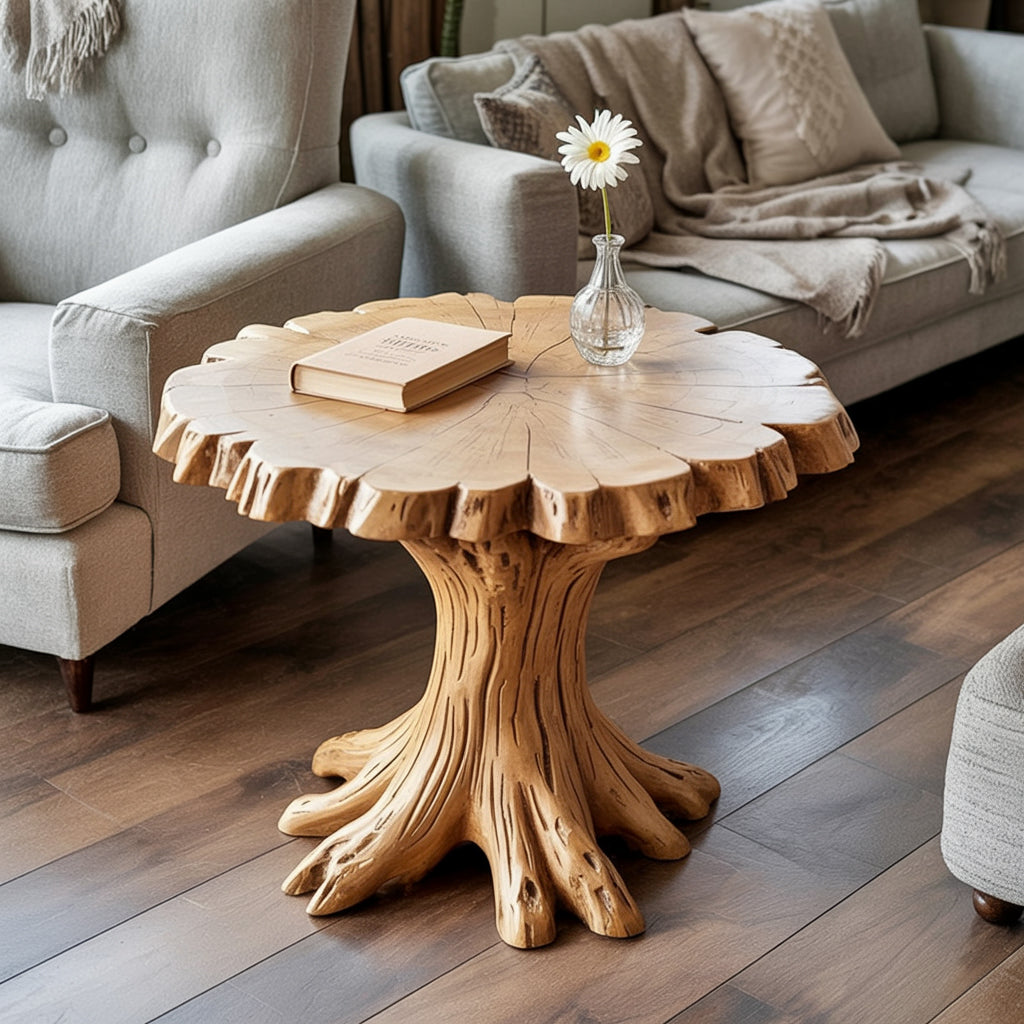 Runder Couchtisch aus Massivholz – Live Edge Baumstamm Design