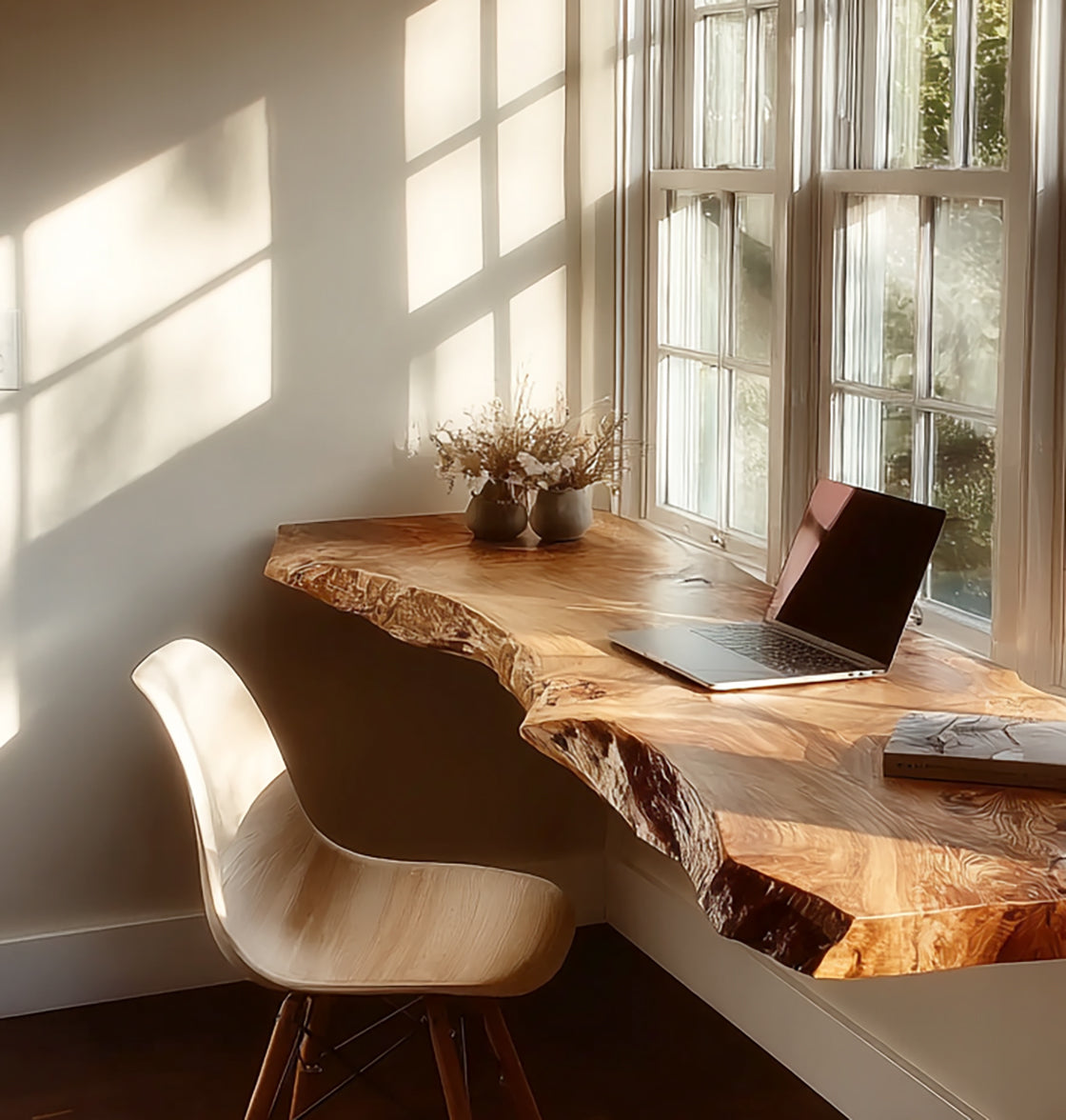 Handgefertigter Live-Edge Schwebeschreibtisch aus Massivholz