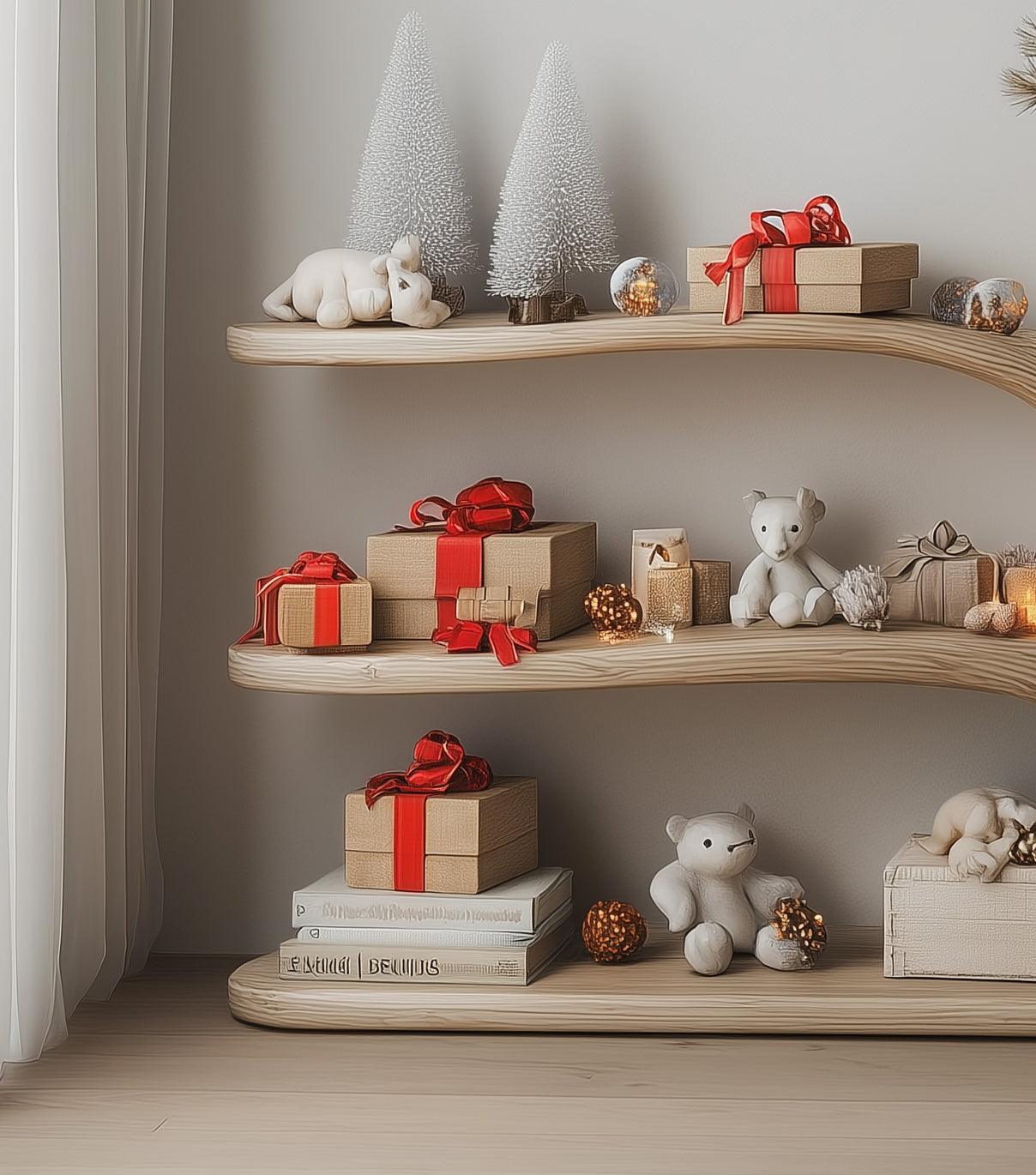 Handgefertigtes Baumregal – Montessori Kinder-Bücherregal, schwebendes Kinderzimmerregal