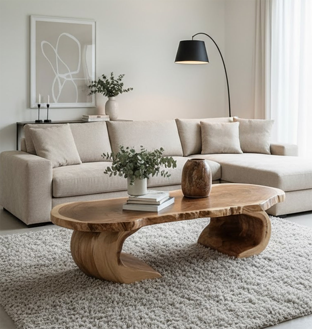 Rustikaler handgefertigter Couchtisch – Live-Edge Massivholz Farmhouse Tisch