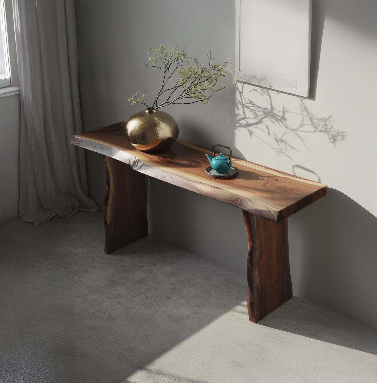 Massivholz Konsolentisch mit Live Edge – Minimalistisch & Handgefertigt