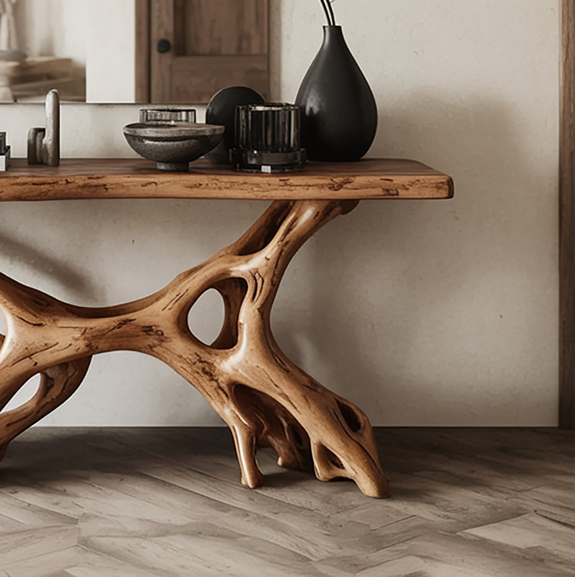Handgefertigte Holz-Konsole – rustikaler Eingangs- und Wohnbereichstisch