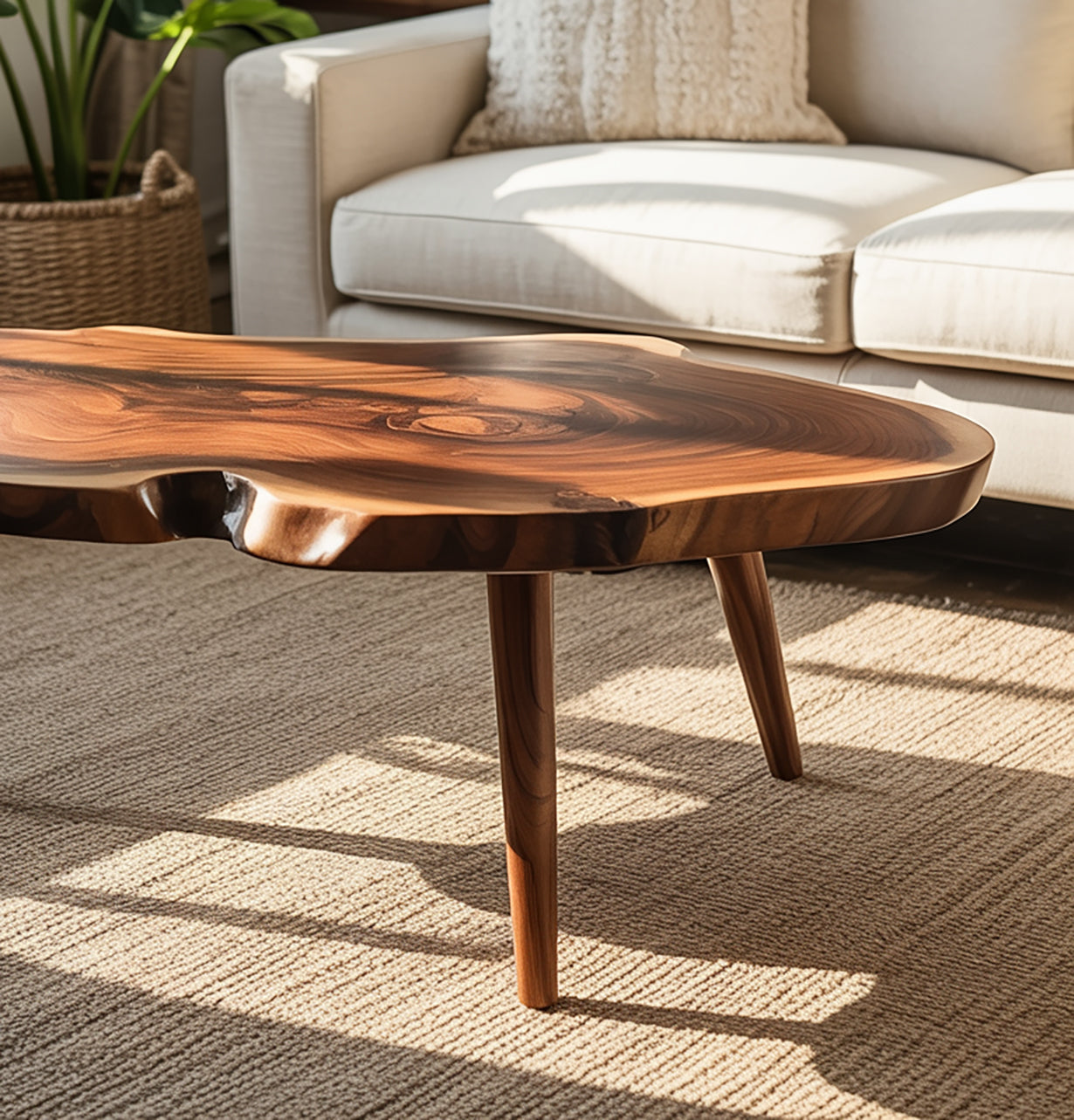 Live-Edge Couchtisch aus Massivholz – handgefertigter rustikaler Wohnzimmertisch