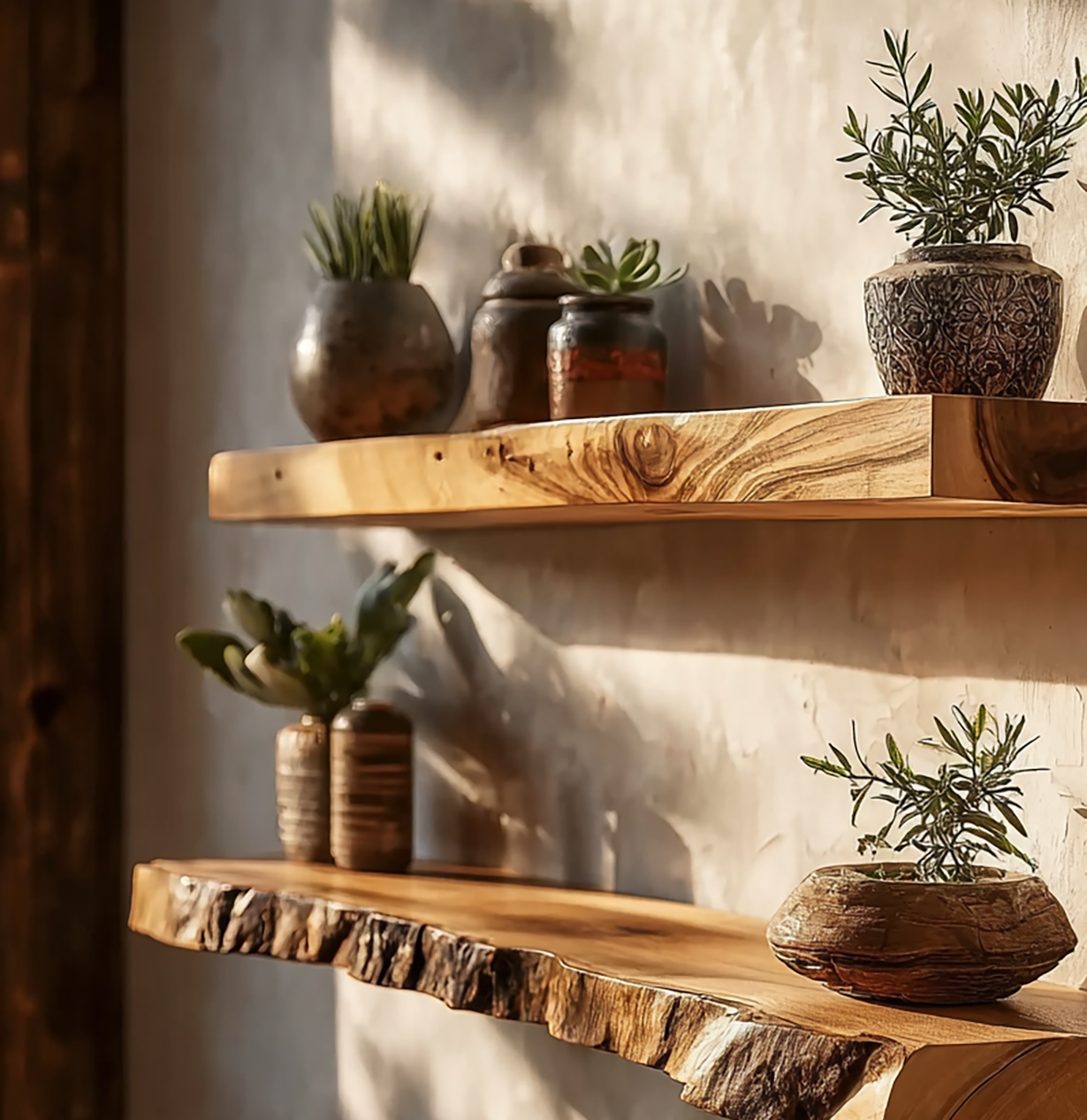 Natürliche Live-Edge-Floating Shelves – tiefes rustikales wandmontiertes Regal