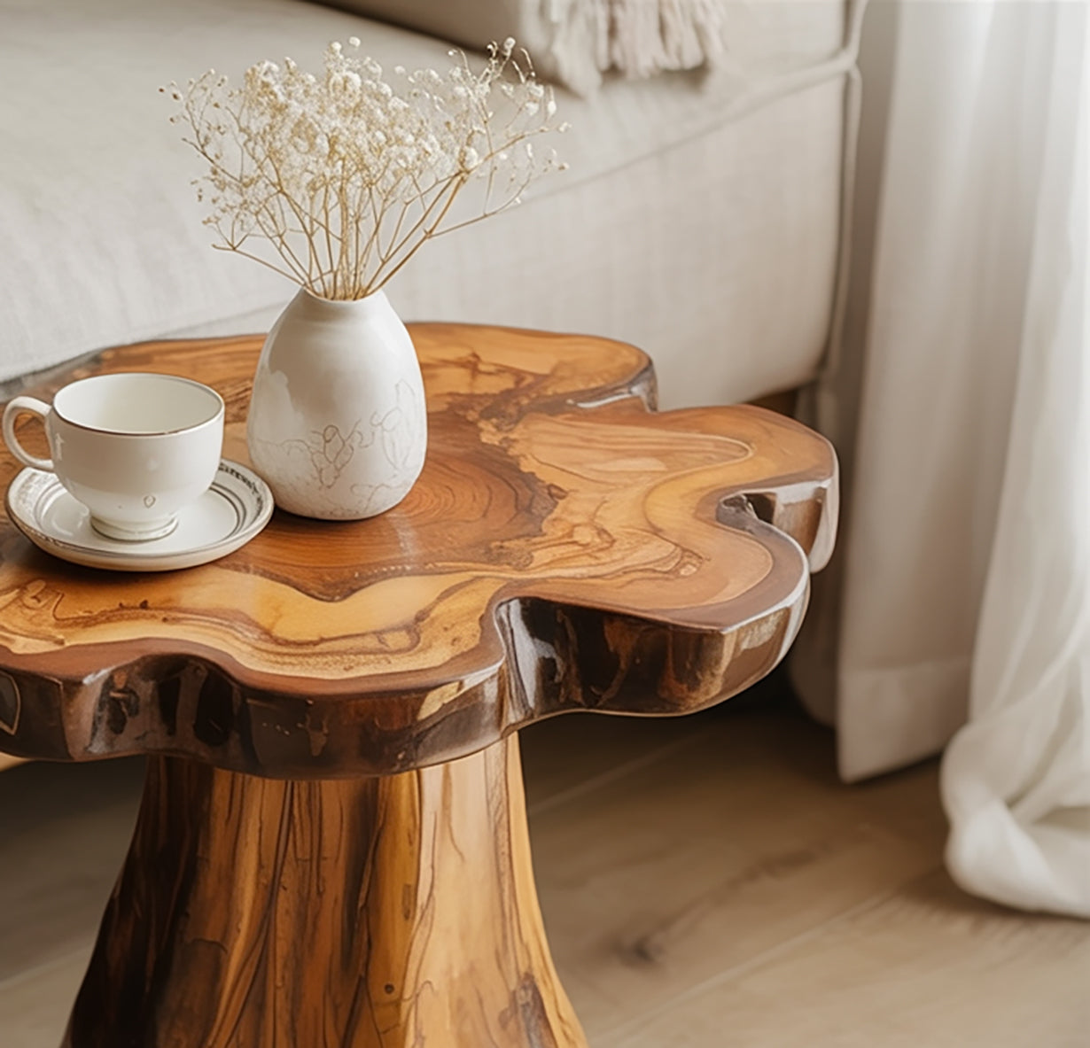 Handgefertigter Live Edge Beistelltisch aus Massivholz