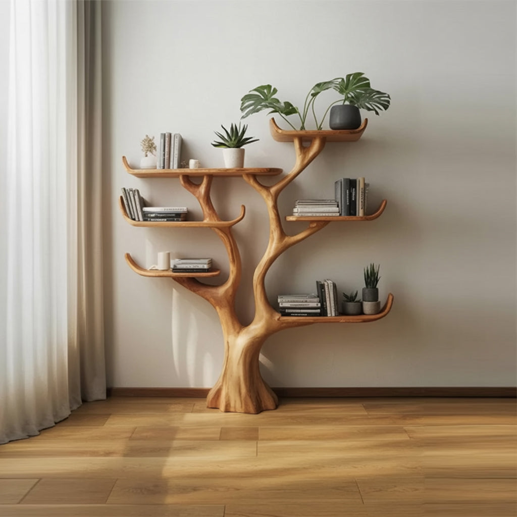 Handgefertigtes Baum Bücherregal aus Holz – Wandregal Deko