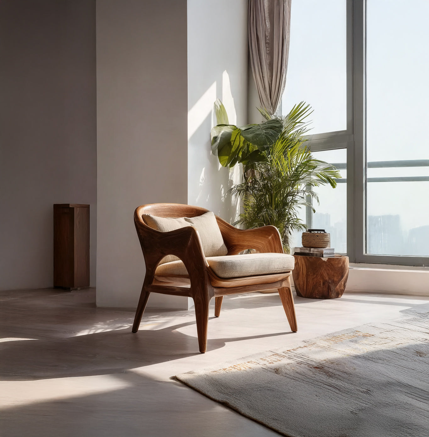 Handgefertigter Massivholz-Loungesessel – Modern & Organisch Skulptural