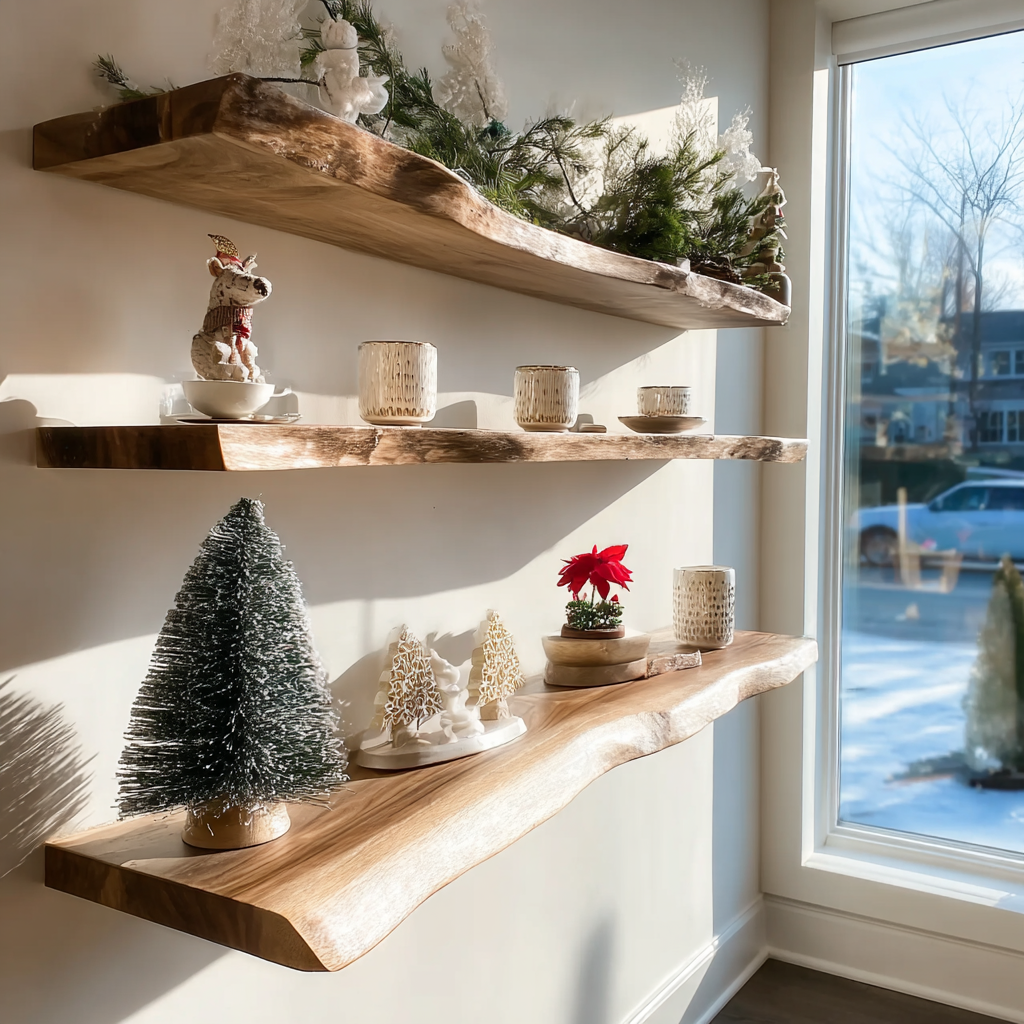 Rustikales Live-Edge Wandregal – Handgefertigte Massivholz-Deko