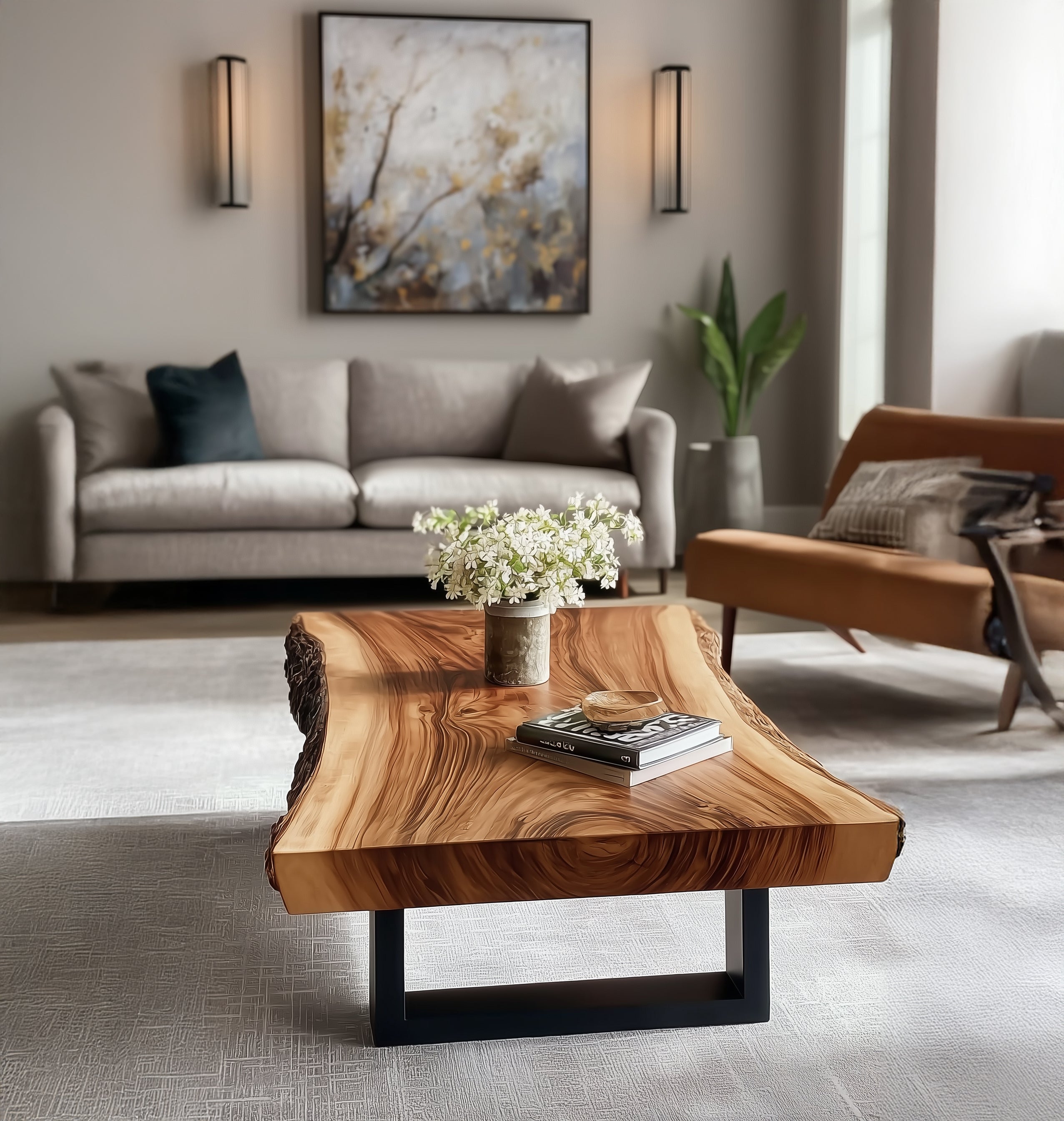 Live-Edge Couchtisch aus Massivholz – Modernes Design mit U-Beinen
