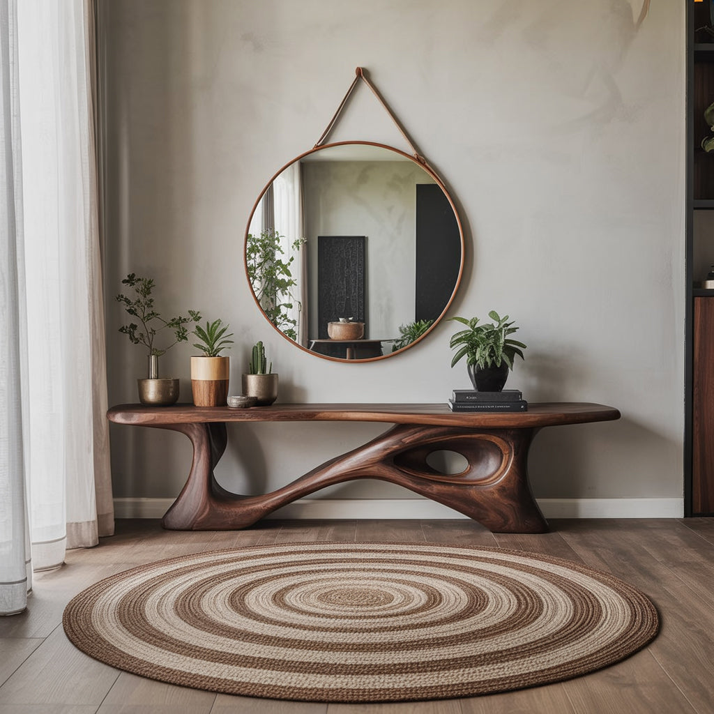 Handgefertigter rustikaler moderner Konsoltisch – Naturholz-Design