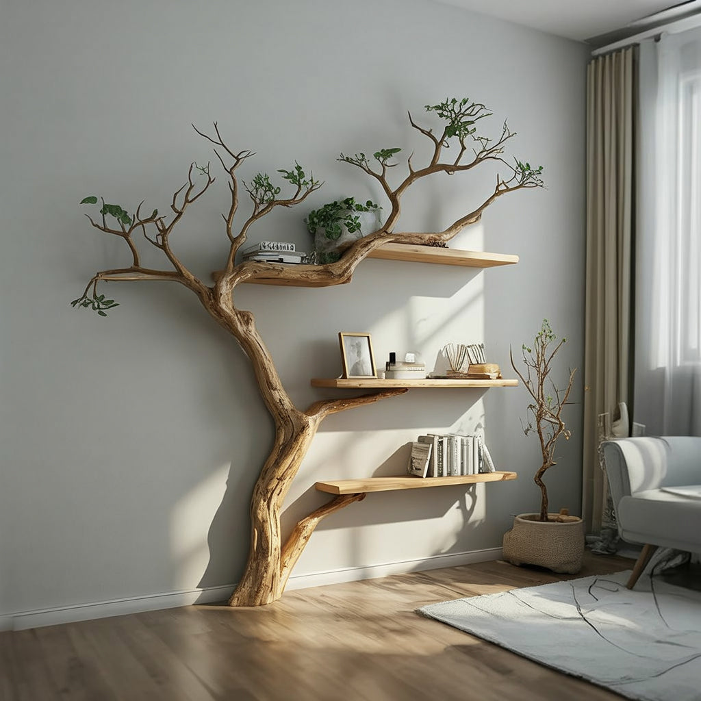 Handgefertigtes Wandregal aus Holz – Baum-inspiriertes Branchendesign