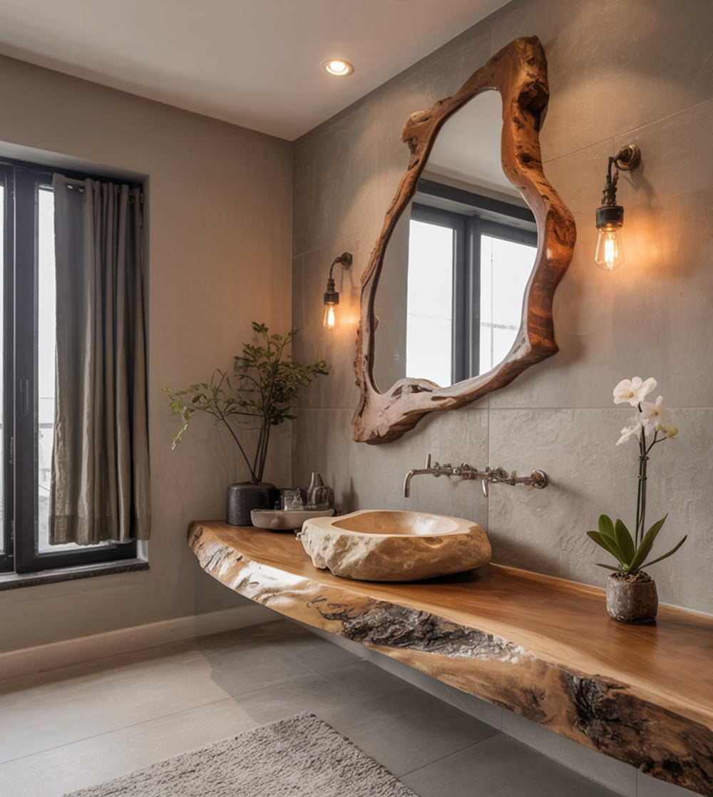 Walnuss-Wandspiegel – asymmetrisch, dekorativ für Eingangsbereich & Wohnzimmer