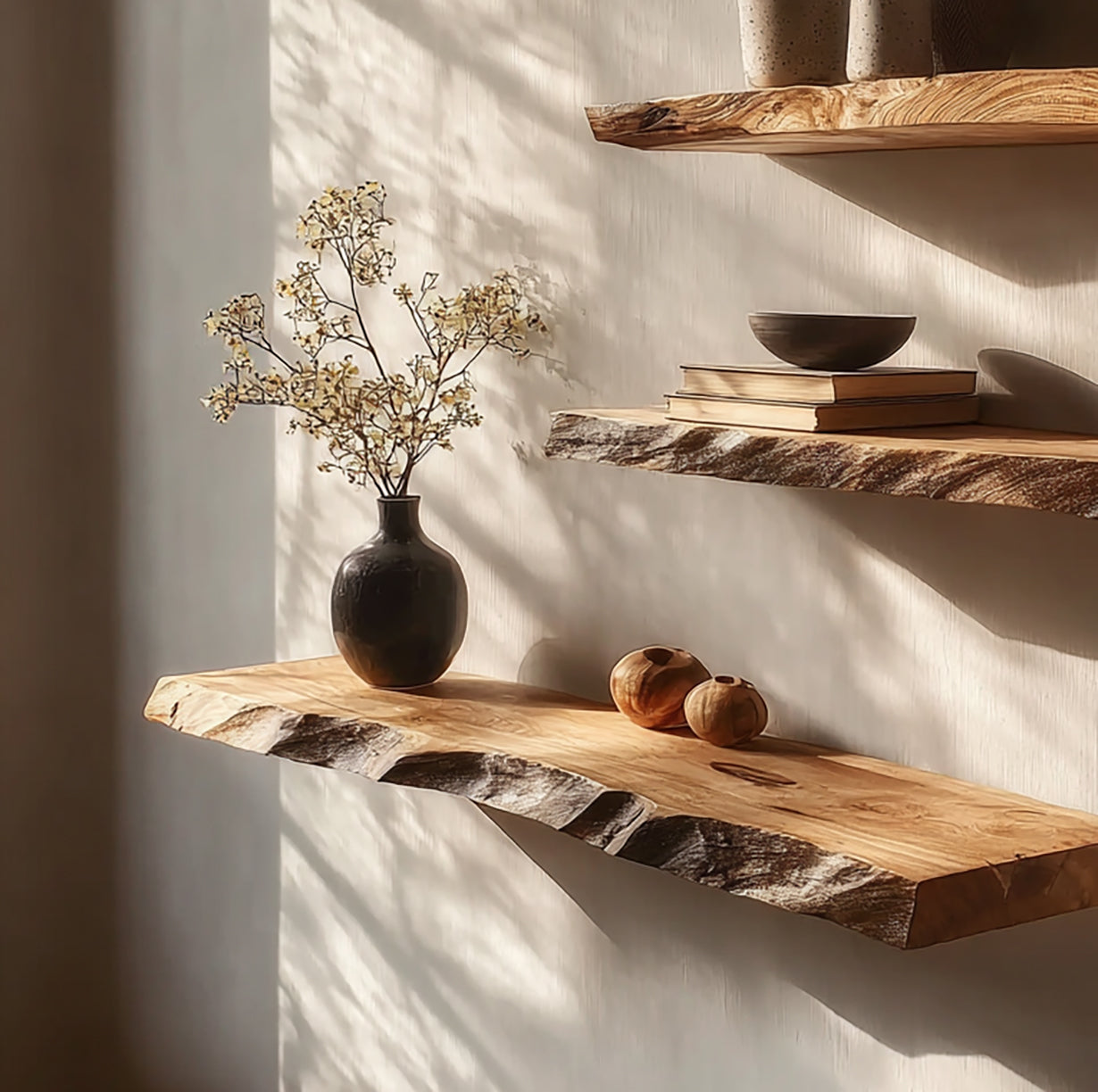 Live Edge Wandregal aus Massivholz – Rustikales Floating Shelf