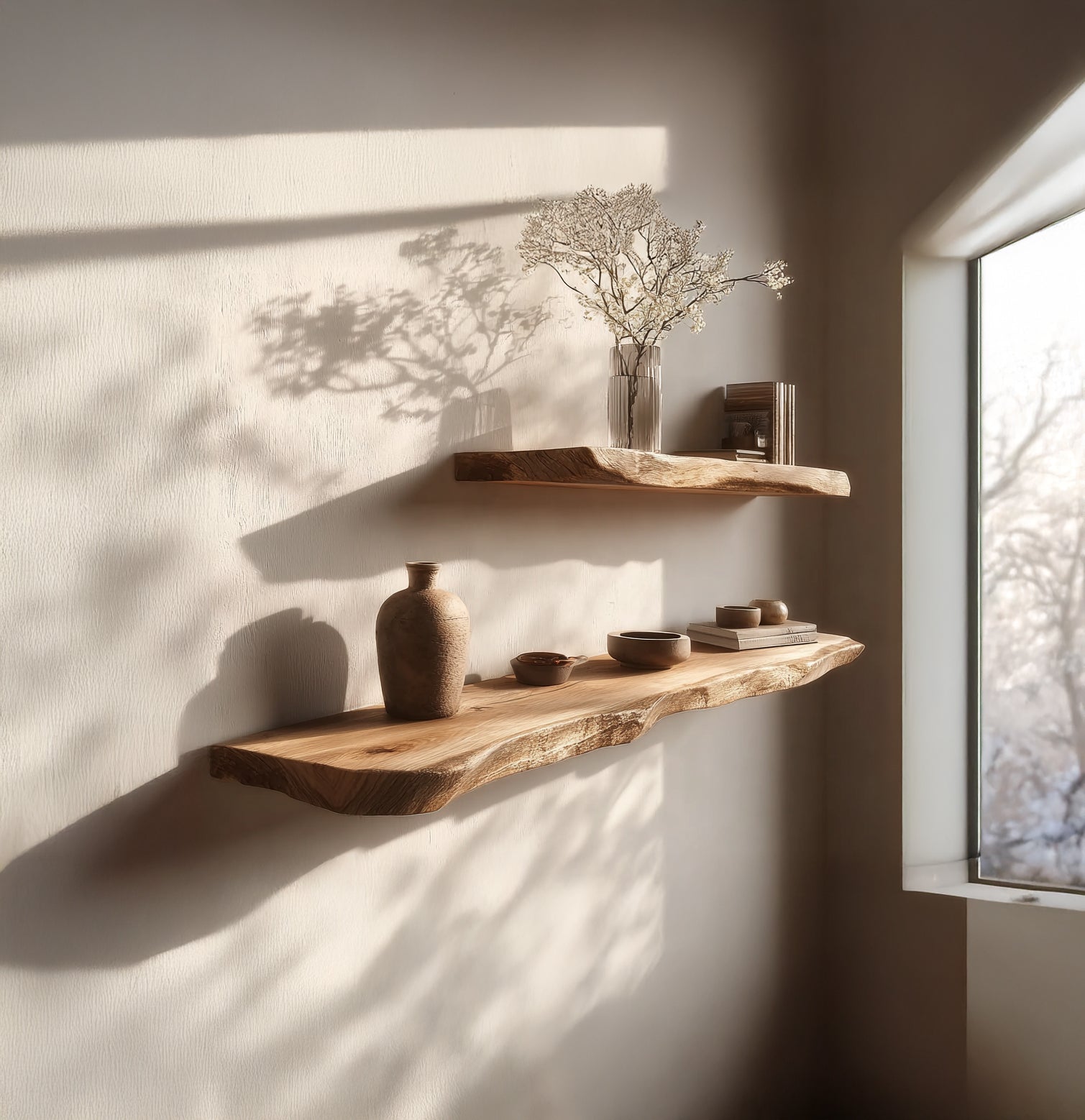 Live Edge Wandregal aus Massivholz – Rustikales Floating Shelf