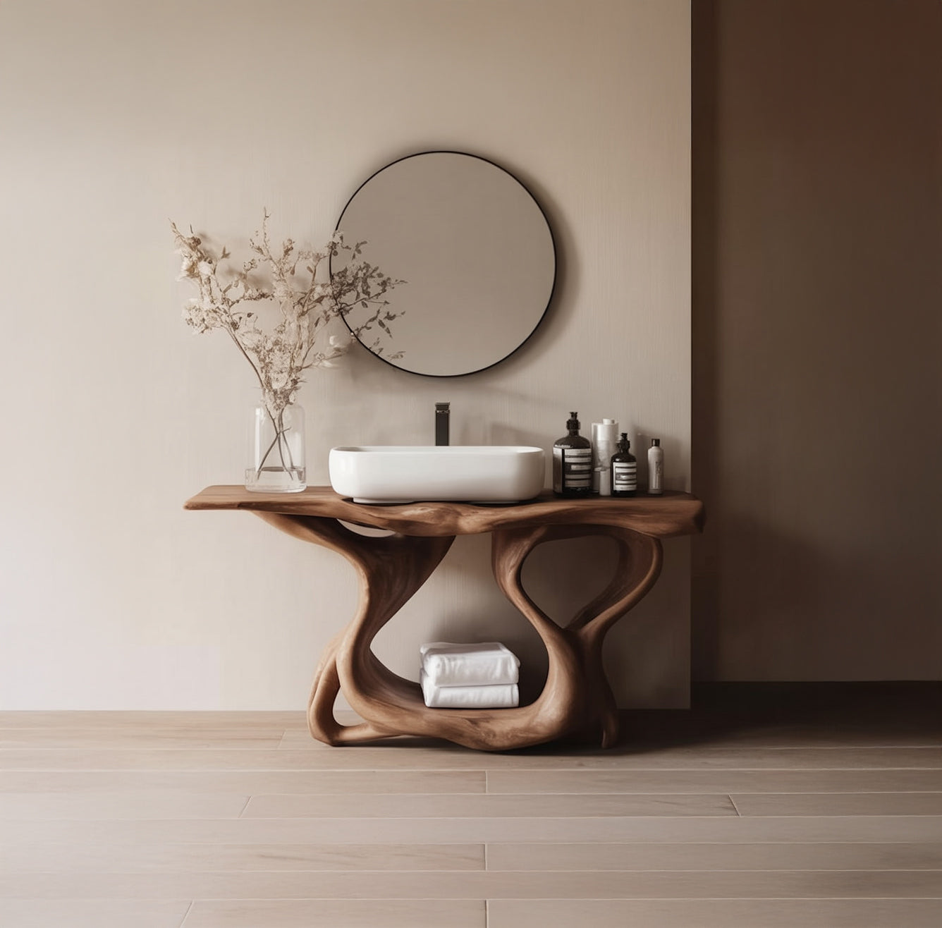 Farmhouse Live-Edge Badmöbel aus Massivholz – Schwebender Waschtisch