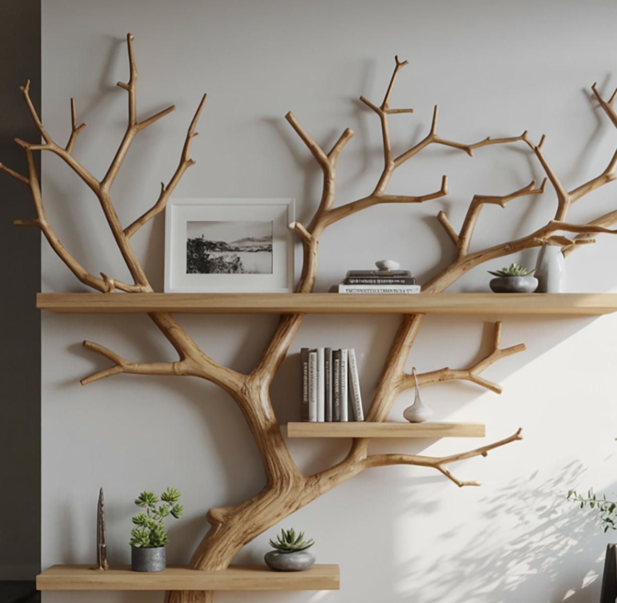 Baum Bücherregal aus Holz – Driftwood Ast Wandregal Floating