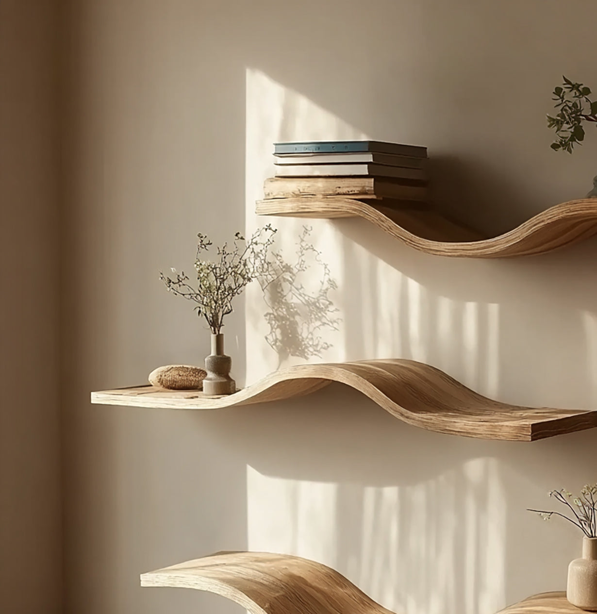 Rustikales schwebendes Wandregal mit Naturkante – Massivholz Walnuss