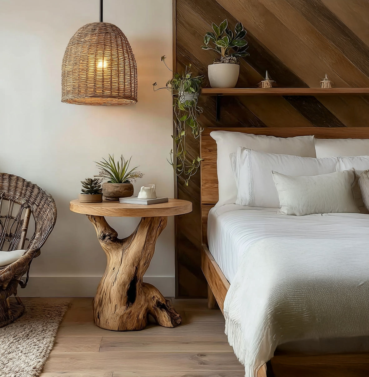 Runder Handgefertigter Beistelltisch – Massivholz Live-Edge, rustikales Design