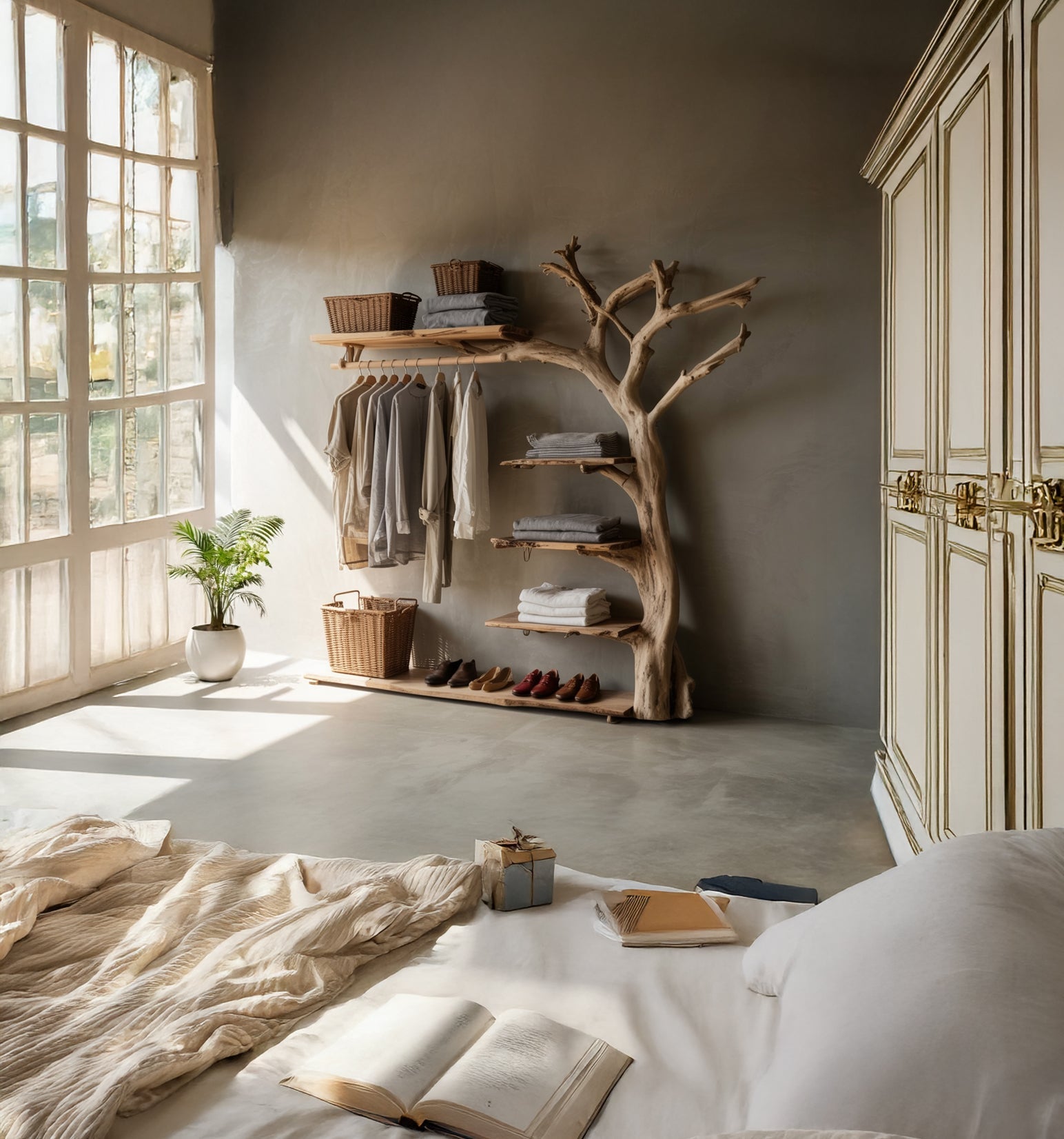 Massiver Holz-Garderobenständer mit Ablage – personalisierte Wandhaken