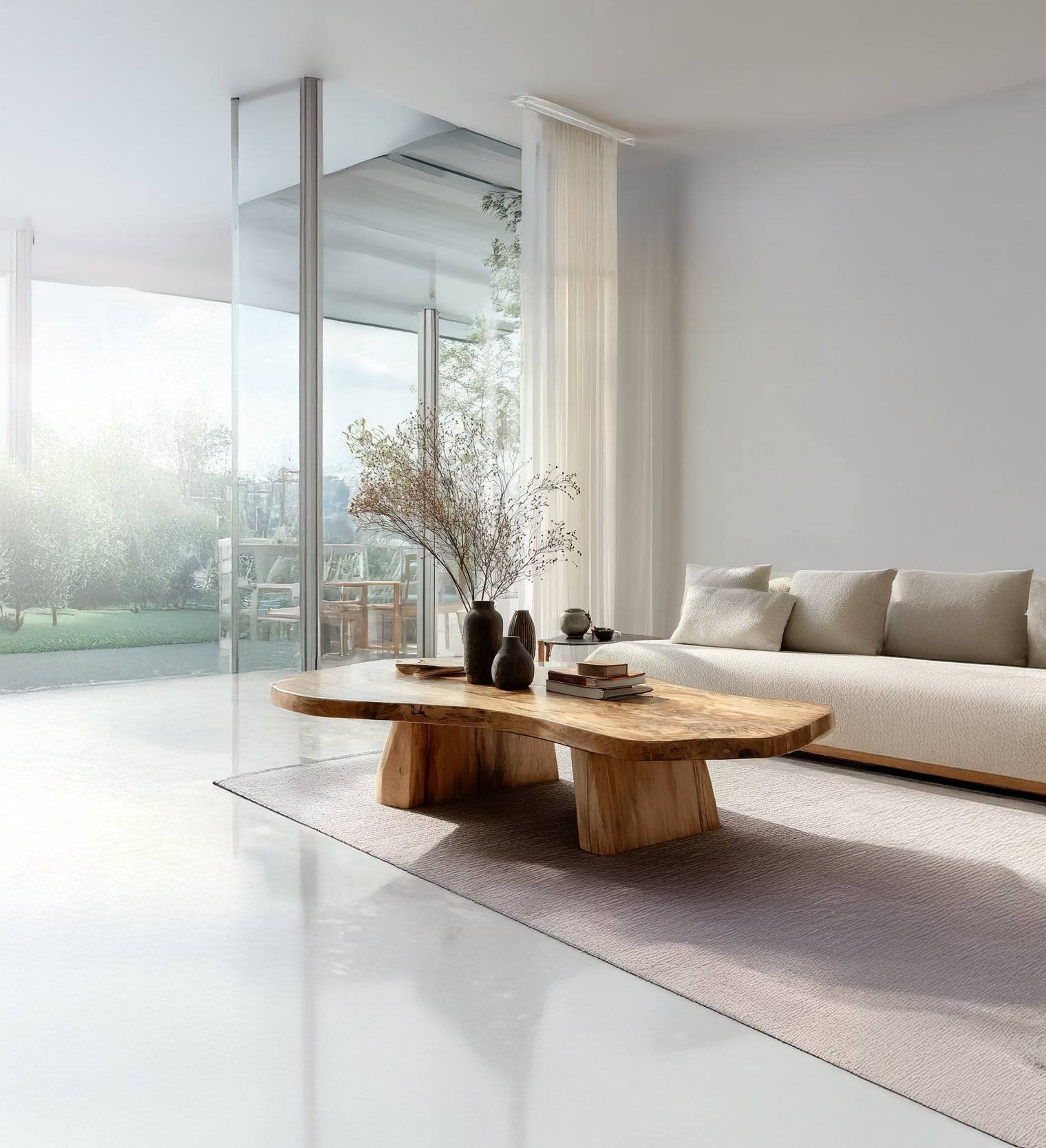 Rustikaler Couchtisch mit Baumkante – Handgefertigter Massivholz-Ausziehtisch