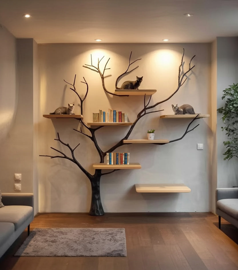 Rustikaler Massivholz-Kratzbaum – Handgefertigter großer Katzenbaum für Spiel & Dekor